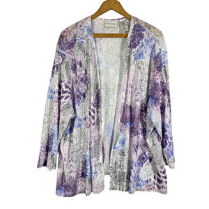Alfred Dunner Cardigan Top 3X Open Front Light Purple Blue Gray Cottagecore